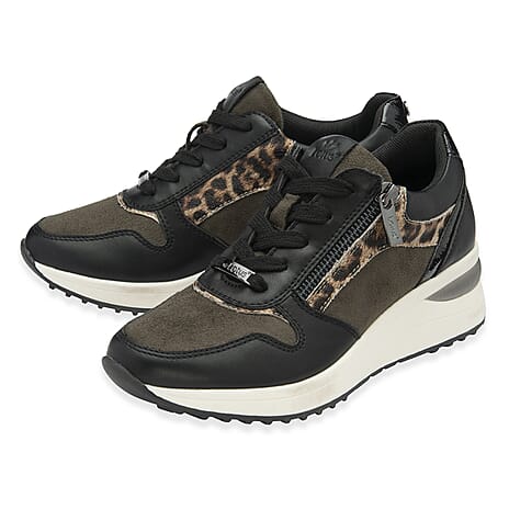 Lotus Moore Womens Wedge Animal Print Sneakers (Size 5) - Black & Khaki