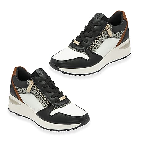 Lotus Moore Womens Wedge Animal Print Sneakers (Size 8) - Black & White