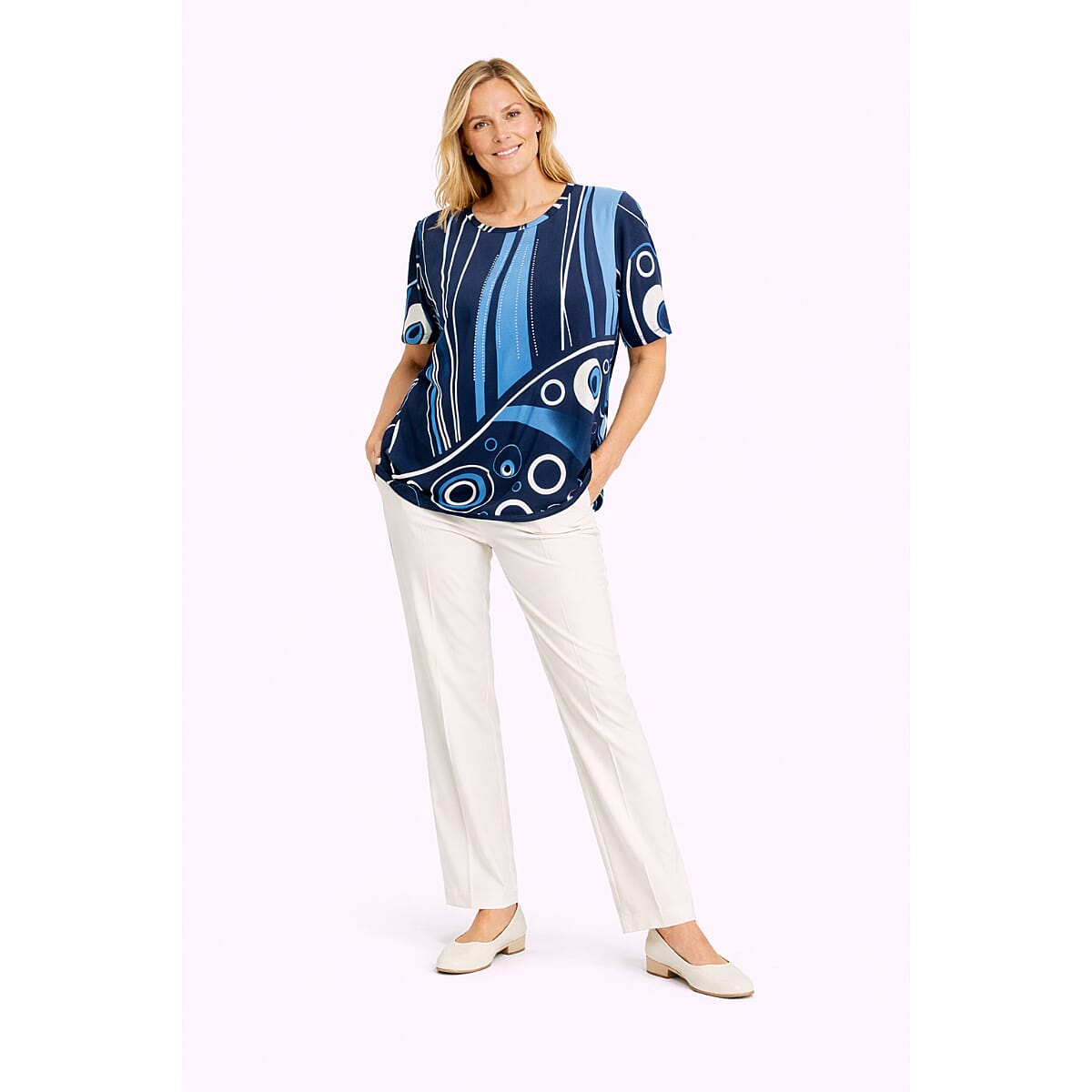 Pure And Natural Ladies Printed Top (Size 8 to 10) - Blue