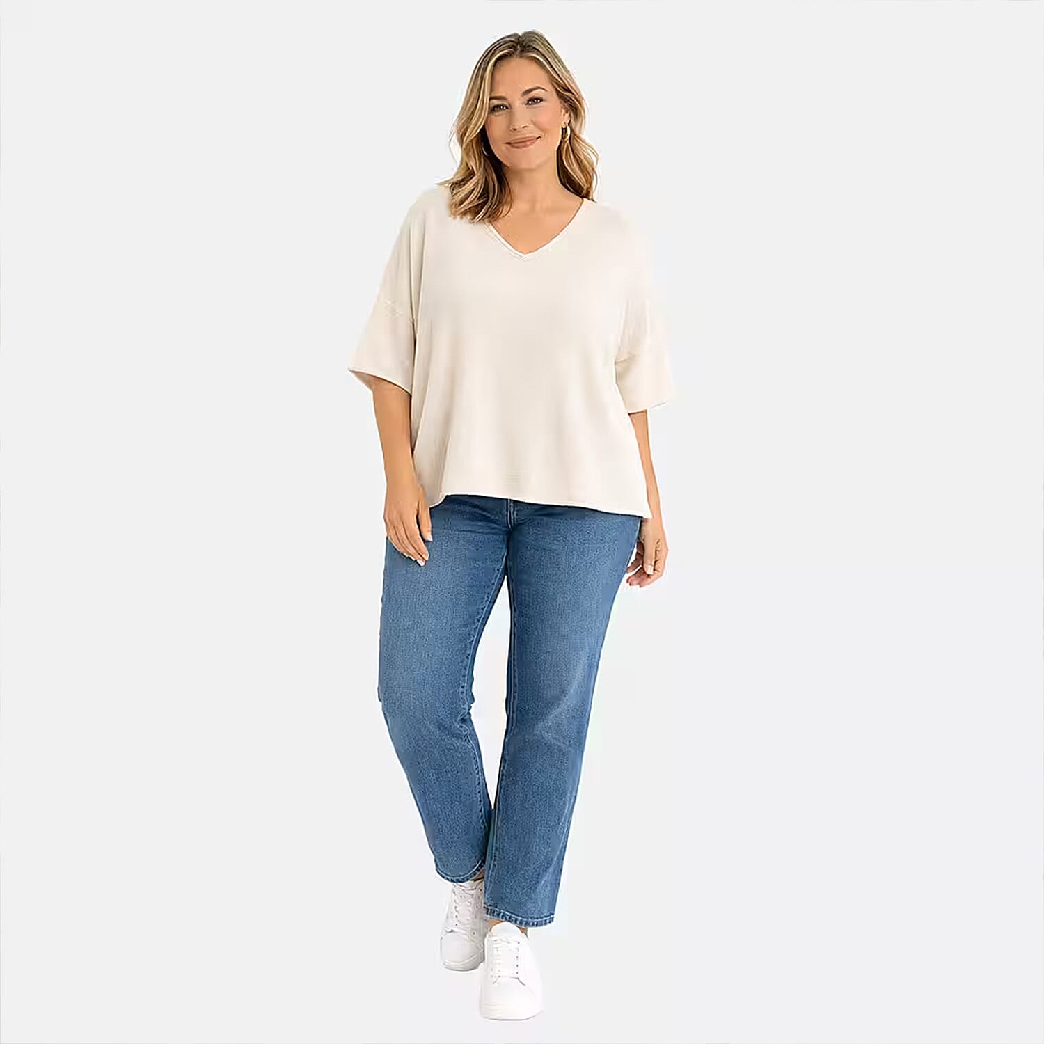 Ladies V-Neck Batwing Top (One Size) - Cream