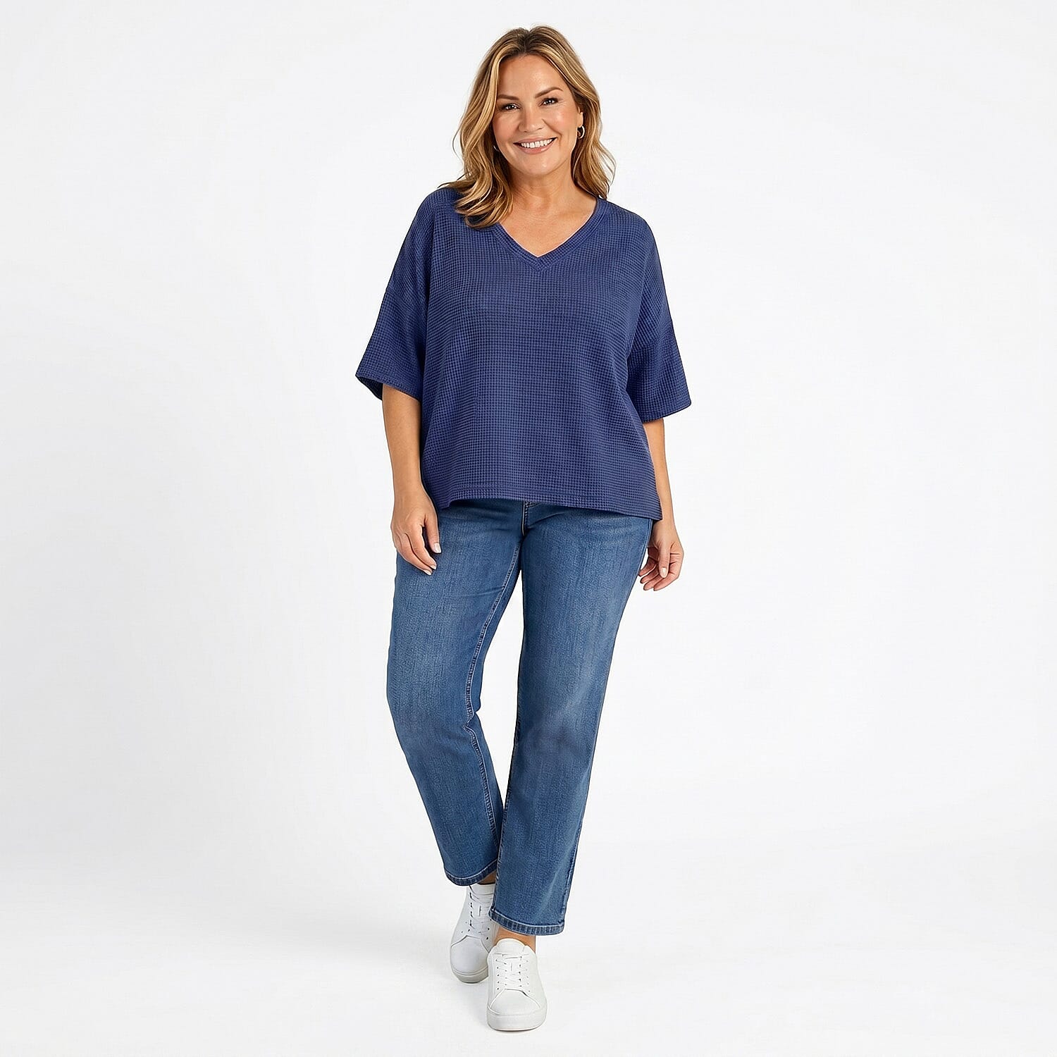 Ladies V-Neck Batwing Top (One Size) - Navy