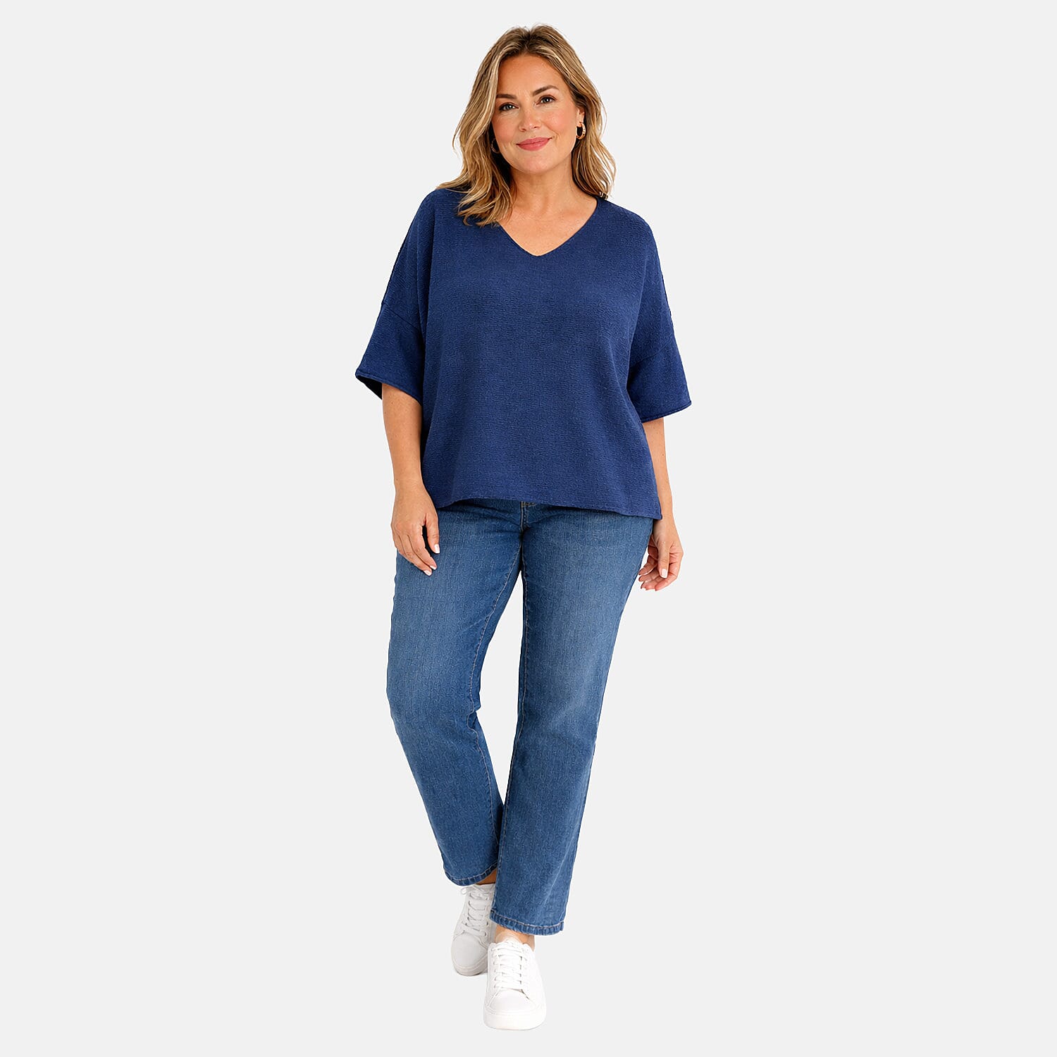 Ladies Batwing V Neck Top (Size - One Size) - Navy