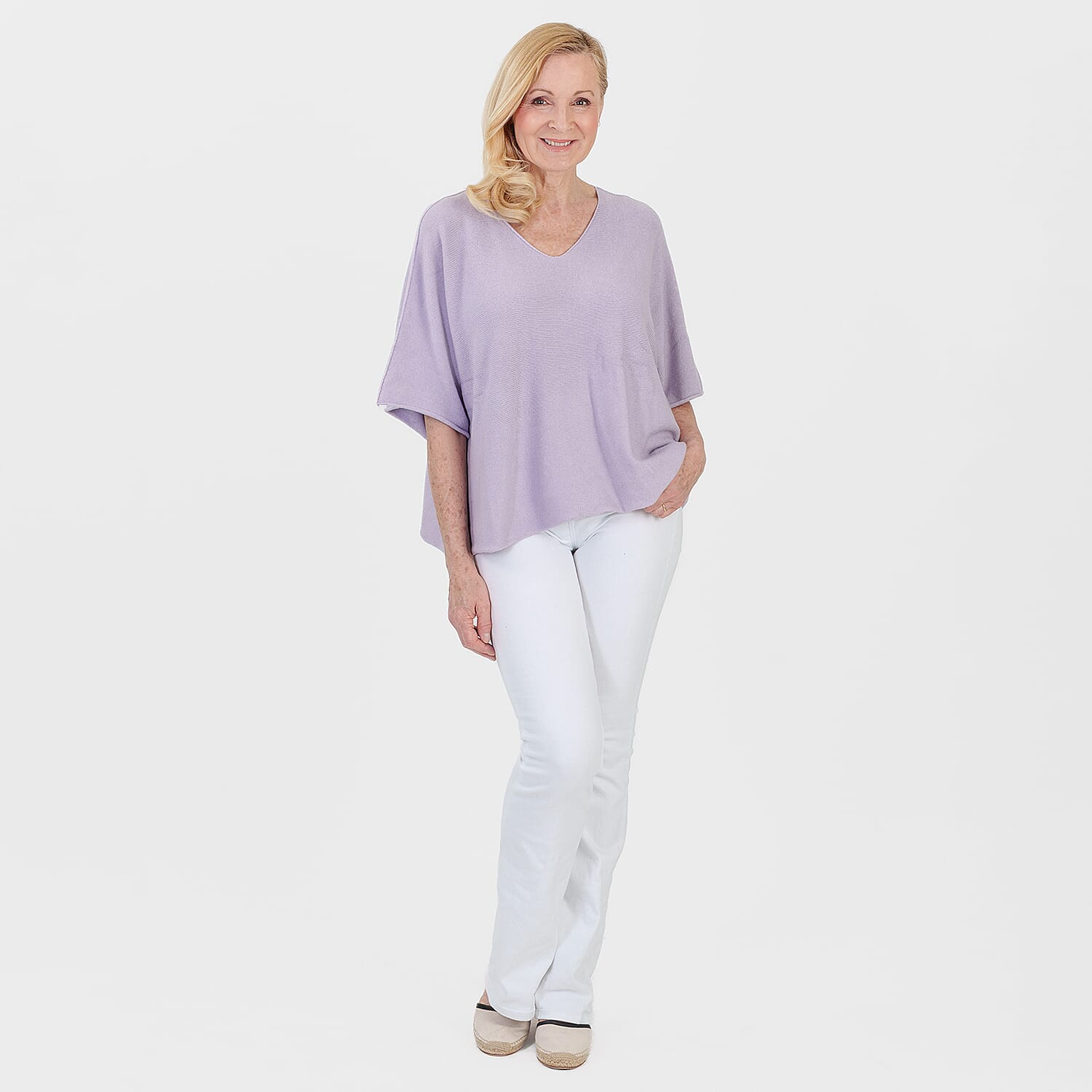 Pure And Natural Made in Italy Batwing Knitted Top (One Size, 10-20) - Lilac