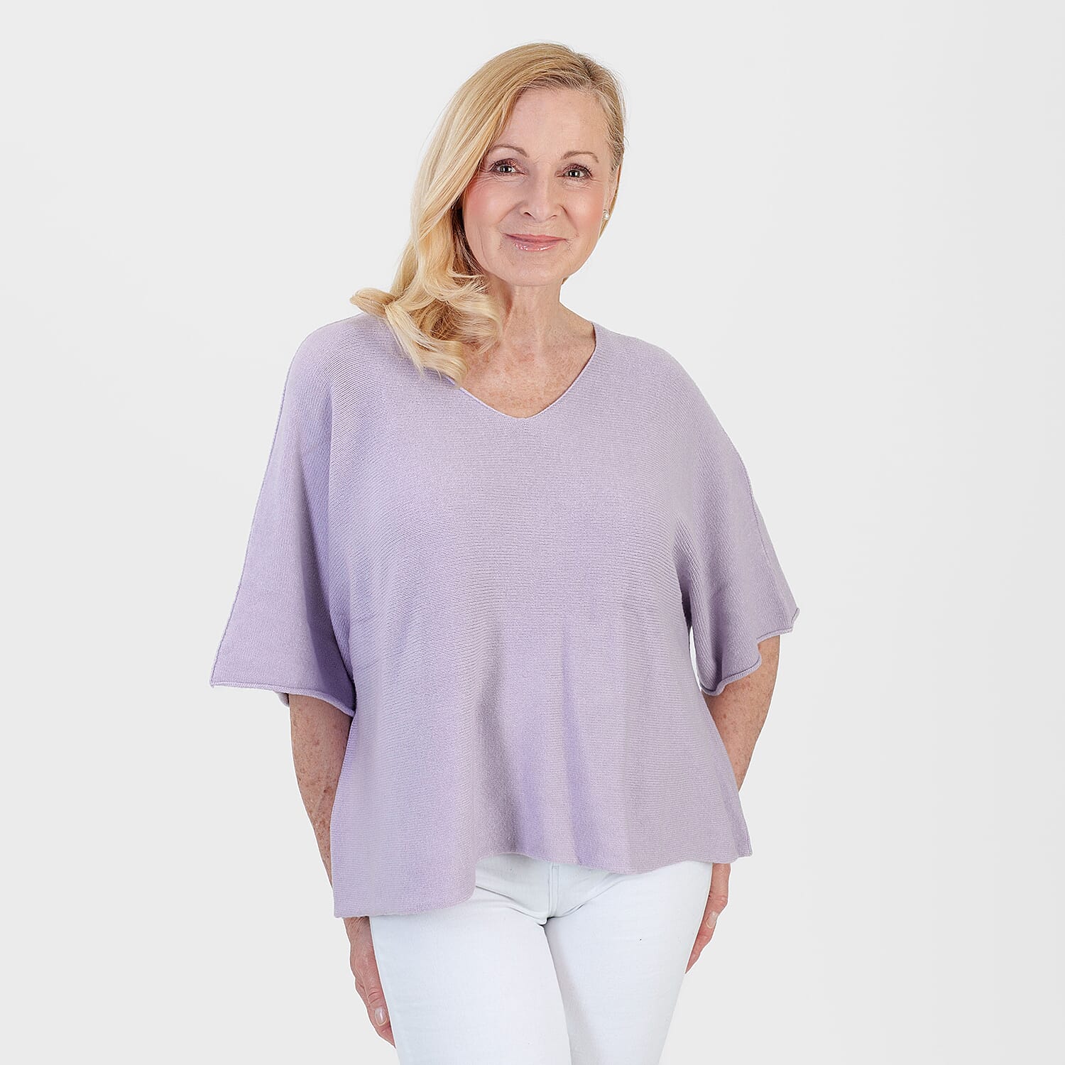 Pure And Natural Made in Italy Batwing Knitted Top (One Size, 10-20) - Lilac