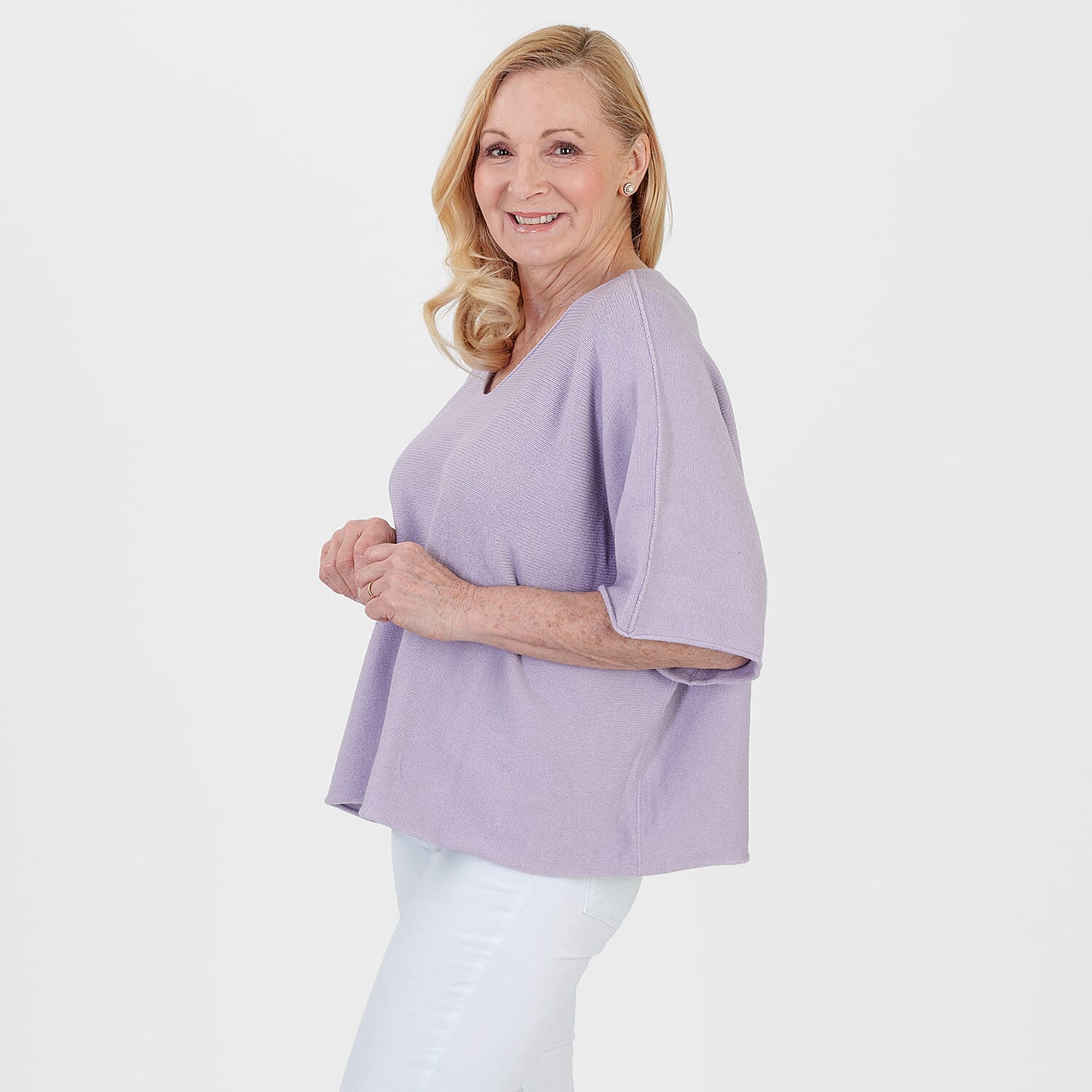 Pure And Natural Made in Italy Batwing Knitted Top (One Size, 10-20) - Lilac