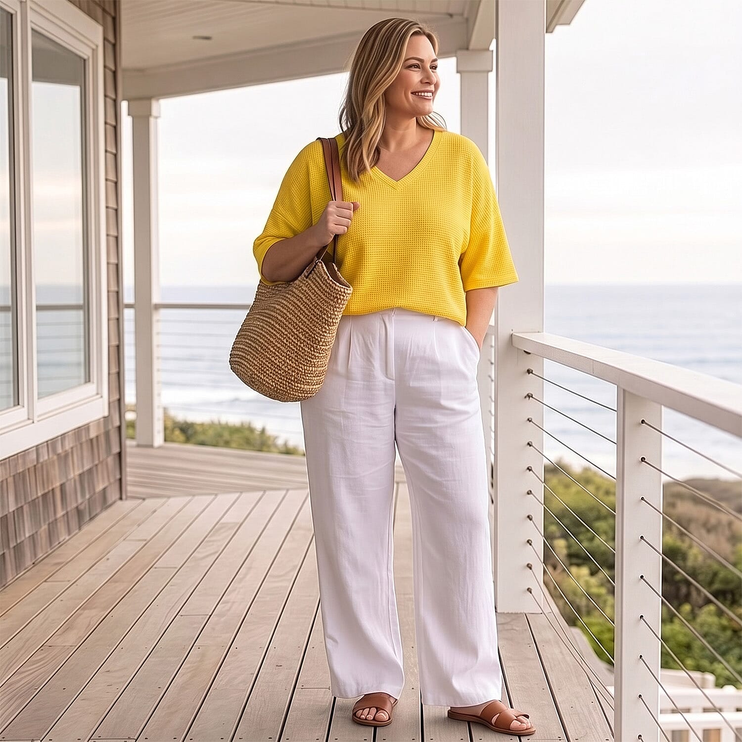 Ladies V-Neck Batwing Top (One Size) - Lemon
