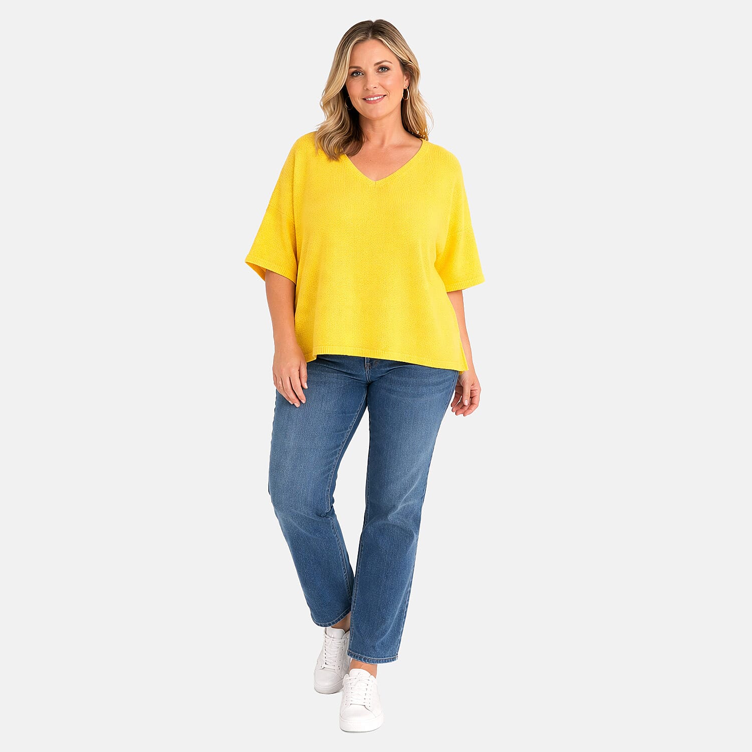 Ladies Batwing V Neck Top (Size - One Size) - Lemon
