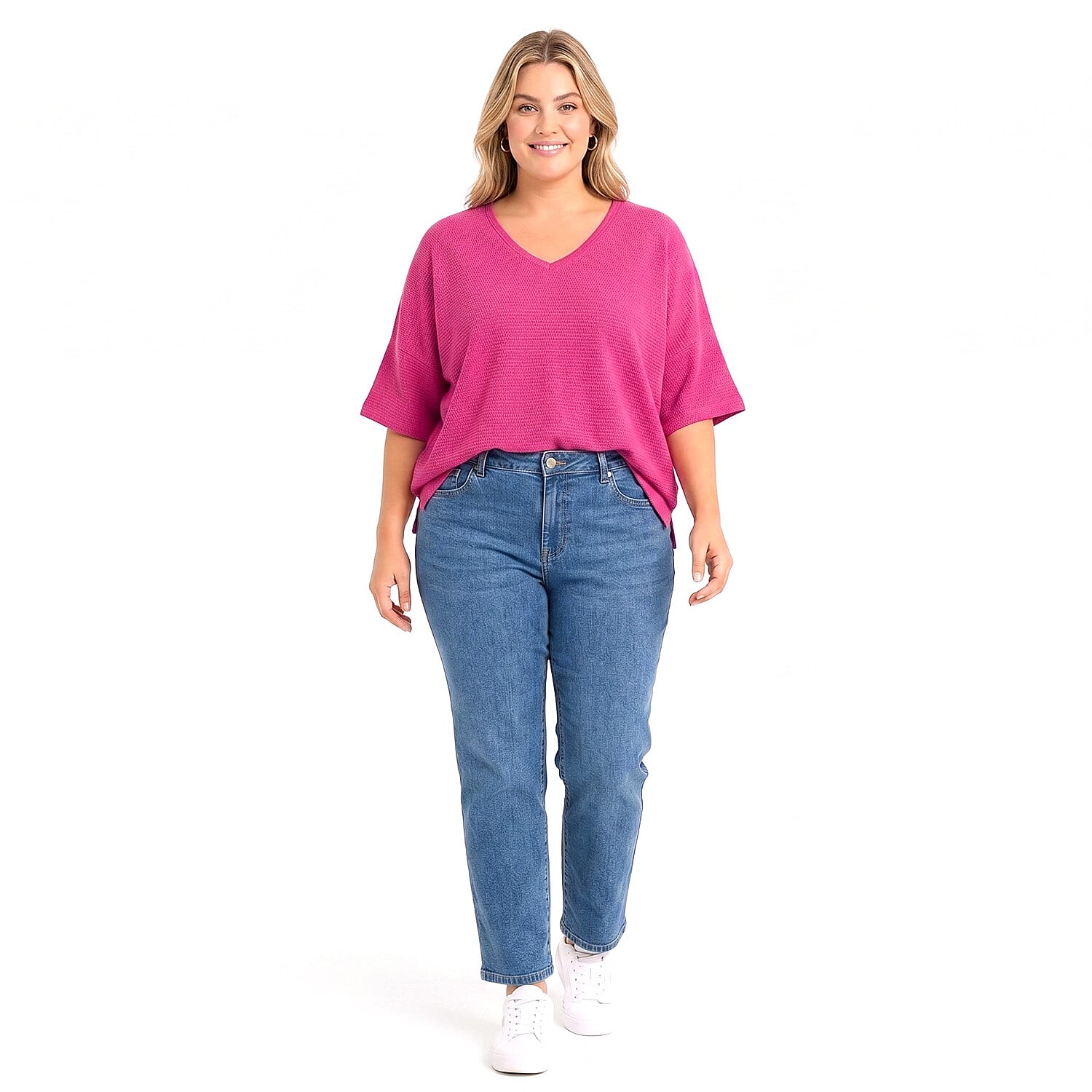 Ladies V-Neck Batwing Top (One Size) - Raspberry