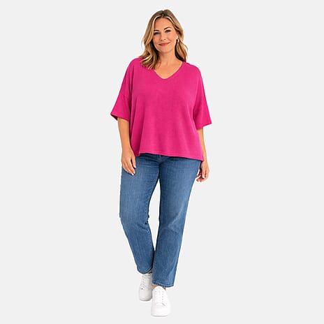 Ladies V-Neck Batwing Top (One Size) - Raspberry
