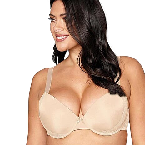 Valbonne Womens Pack Of 2 Padded Underwire T-Shirt Bra With Lace Detail (Size 40F) - Beige - White