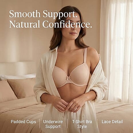 Valbonne Womens Pack Of 2 Padded Underwire T-Shirt Bra With Lace Detail (Size 36DD) - Nude