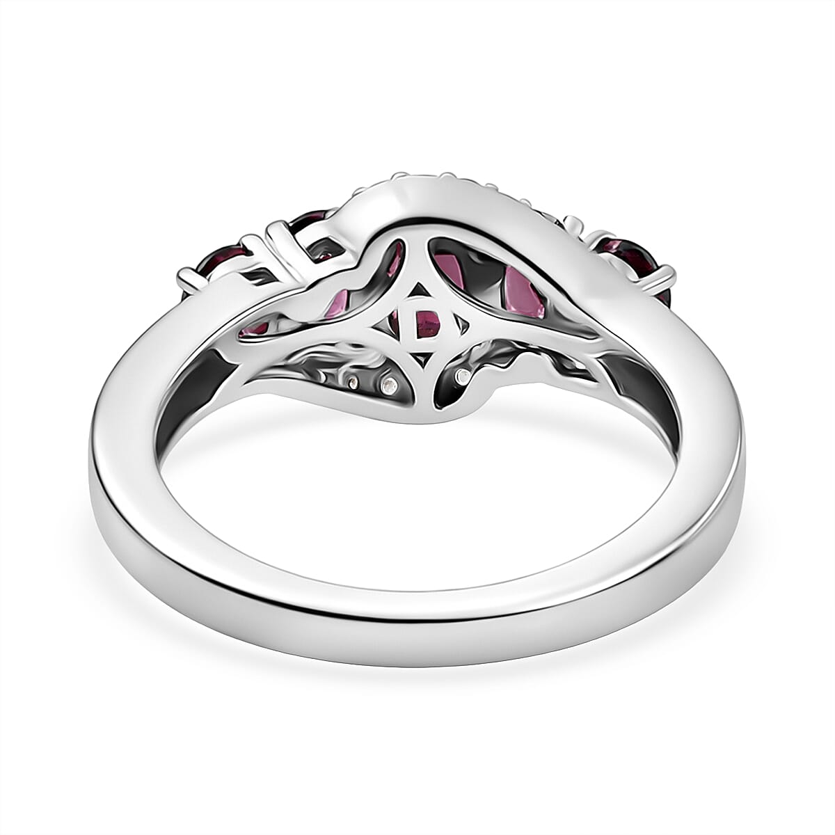 D'Joy Rhodolite Garnet & White Zircon 5 Stone Ring in Platinum Overlay Sterling Silver 1.80 Ct.