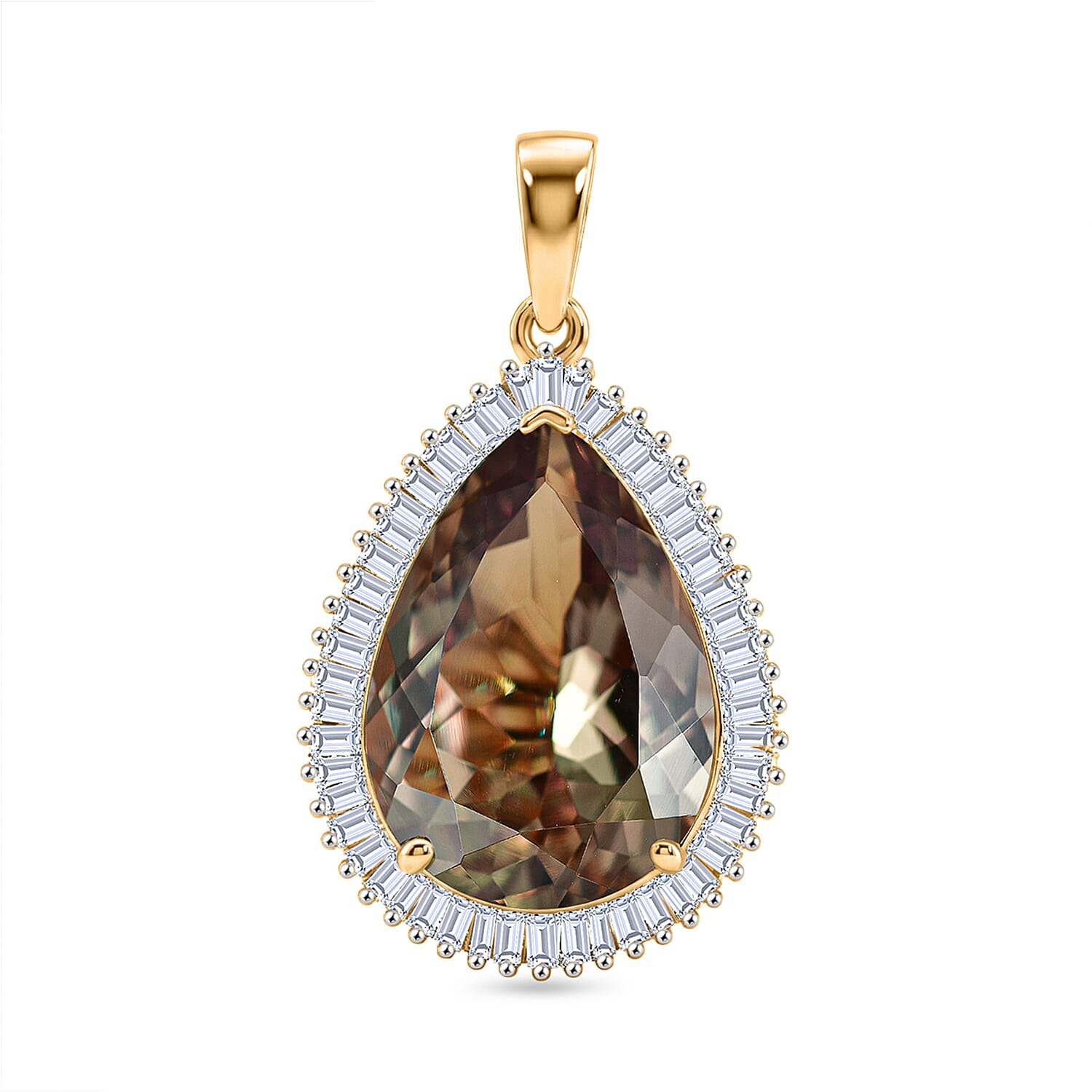Heirloom Collection - Rhapsody 18K Yellow Gold AAAA Natural Turkizite (10ct) & VS-E-F Earth Mined Natural White Diamond (0.63ct) Pear Cut Halo Pendant 10.50 Ct,
