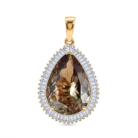 Heirloom Collection - Rhapsody 18K Yellow Gold AAAA Natural Turkizite (10ct) & VS-E-F Earth Mined Natural White Diamond (0.63ct) Pear Cut Halo Pendant 10.50 Ct,