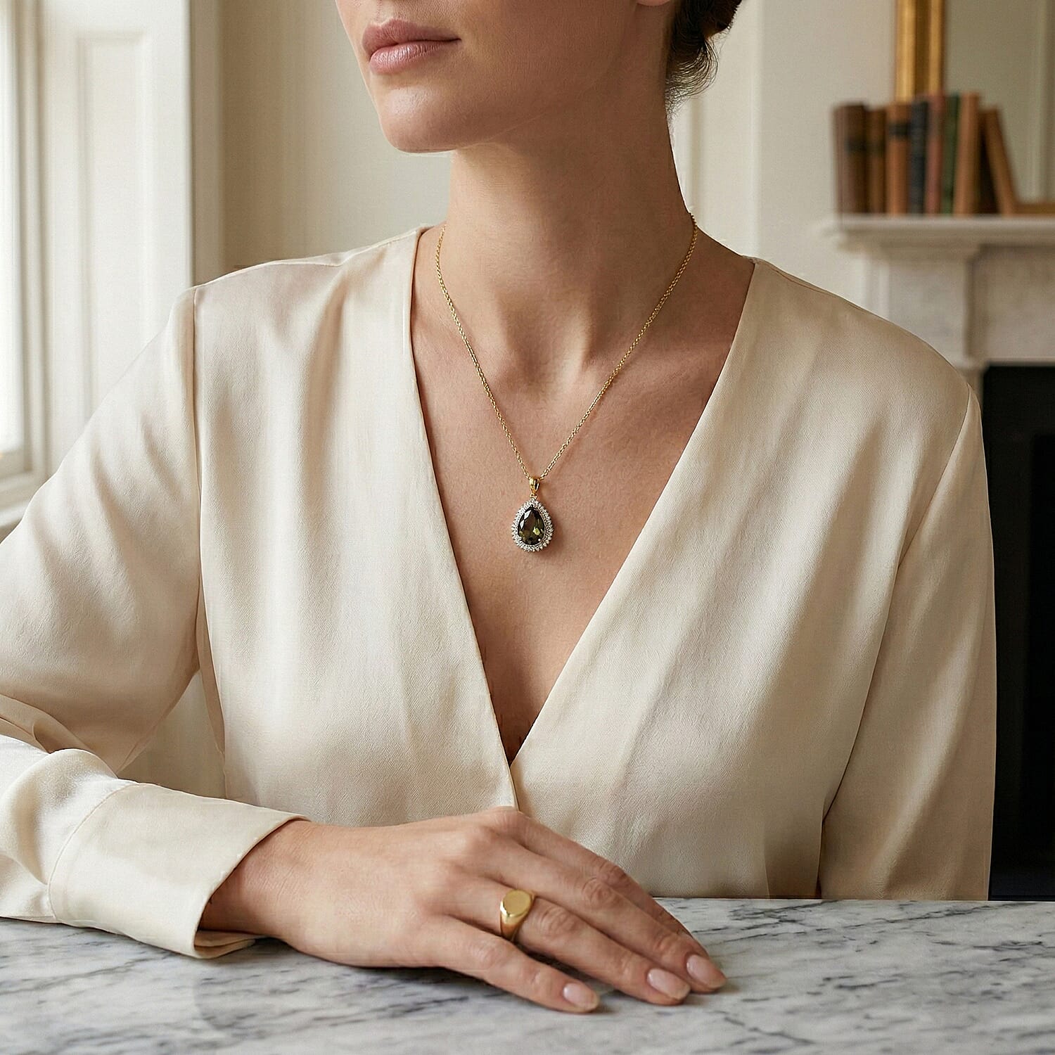 Heirloom Collection - Rhapsody 18K Yellow Gold AAAA Natural Turkizite (10ct) & VS-E-F Earth Mined Natural White Diamond (0.63ct) Pear Cut Halo Pendant 10.50 Ct,