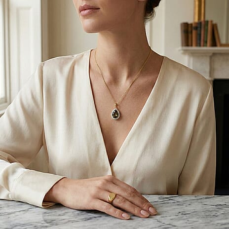 Heirloom Collection - Rhapsody 18K Yellow Gold AAAA Natural Turkizite (10ct) & VS-E-F Earth Mined Natural White Diamond (0.63ct) Pear Cut Halo Pendant 10.50 Ct,