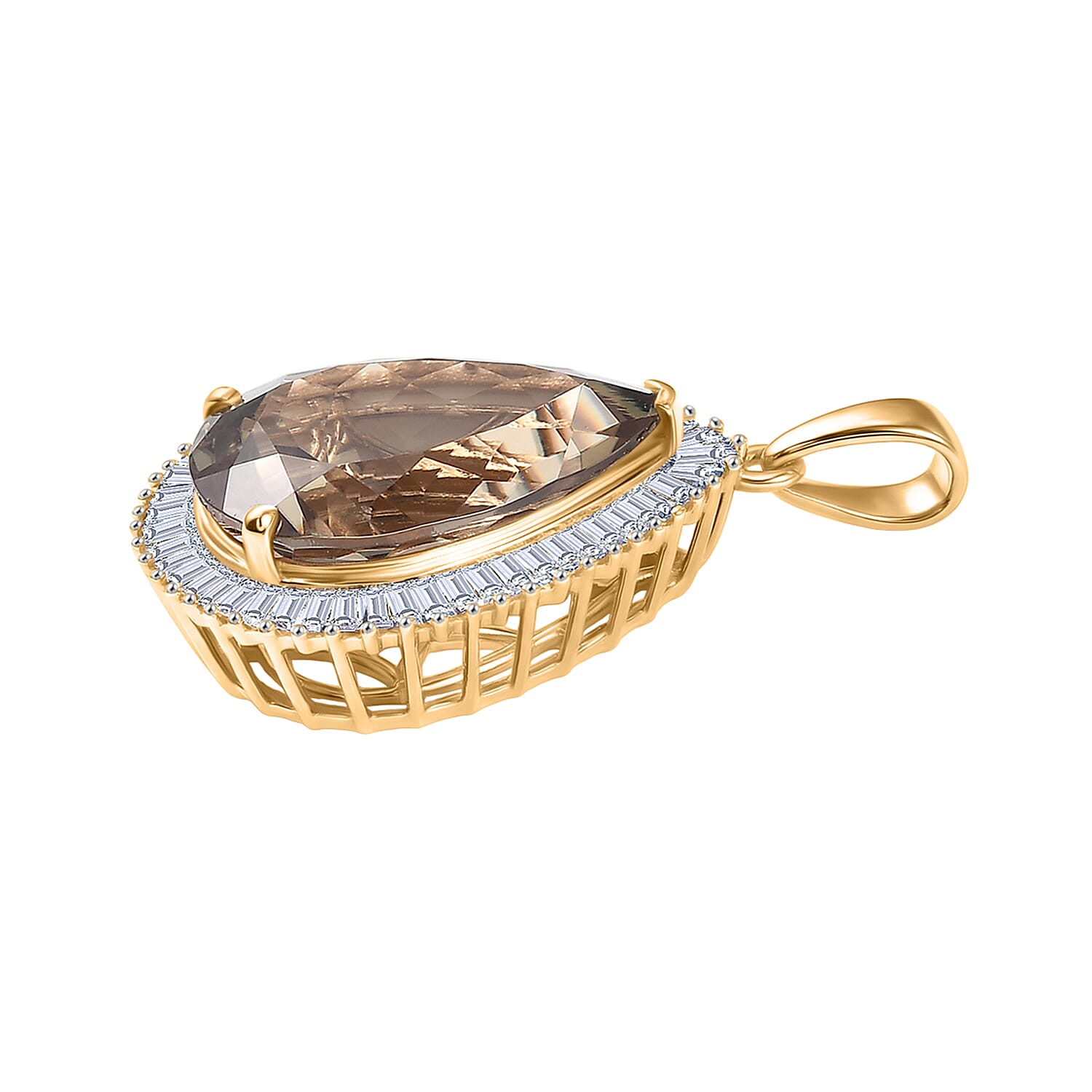 Heirloom Collection - Rhapsody 18K Yellow Gold AAAA Natural Turkizite (10ct) & VS-E-F Earth Mined Natural White Diamond (0.63ct) Pear Cut Halo Pendant 10.50 Ct,