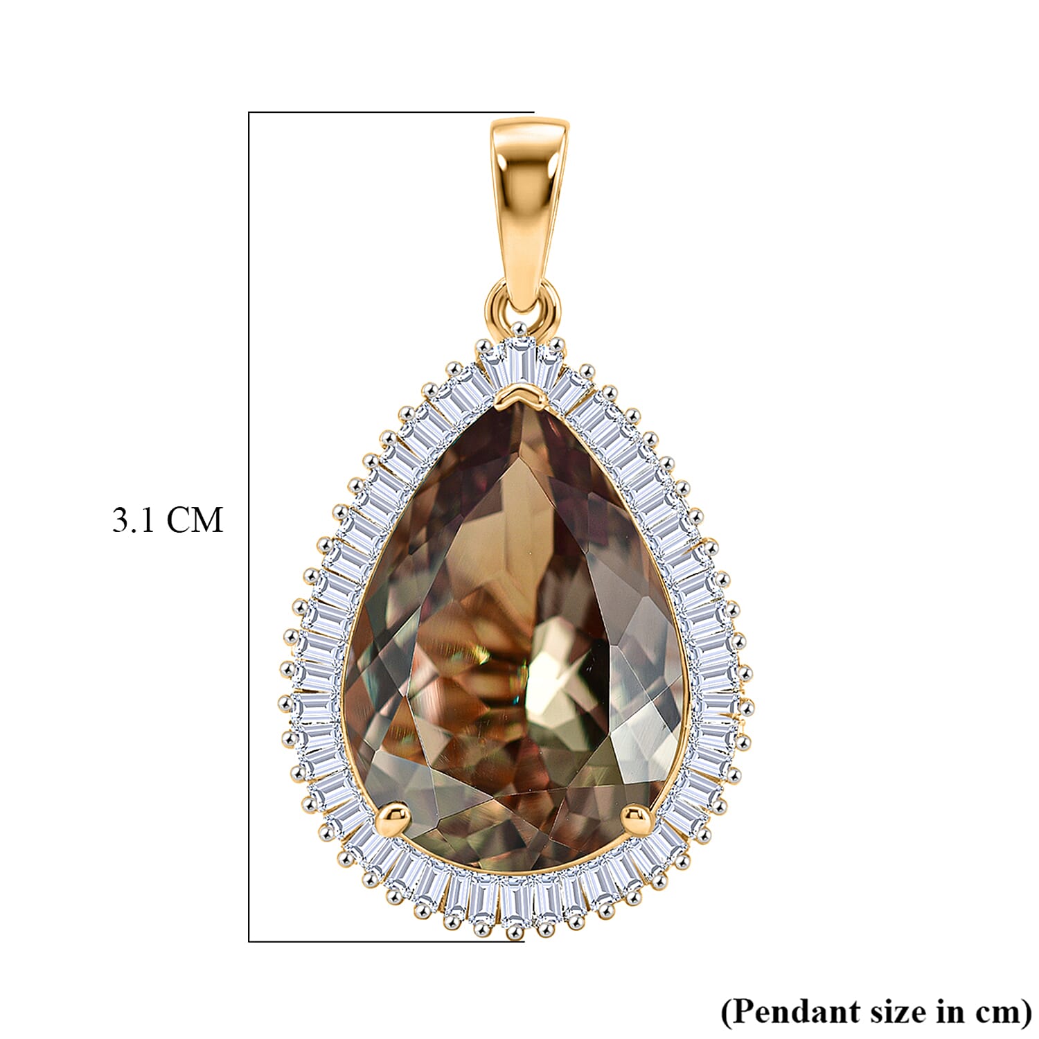 Heirloom Collection - Rhapsody 18K Yellow Gold AAAA Natural Turkizite (10ct) & VS-E-F Earth Mined Natural White Diamond (0.63ct) Pear Cut Halo Pendant 10.50 Ct,