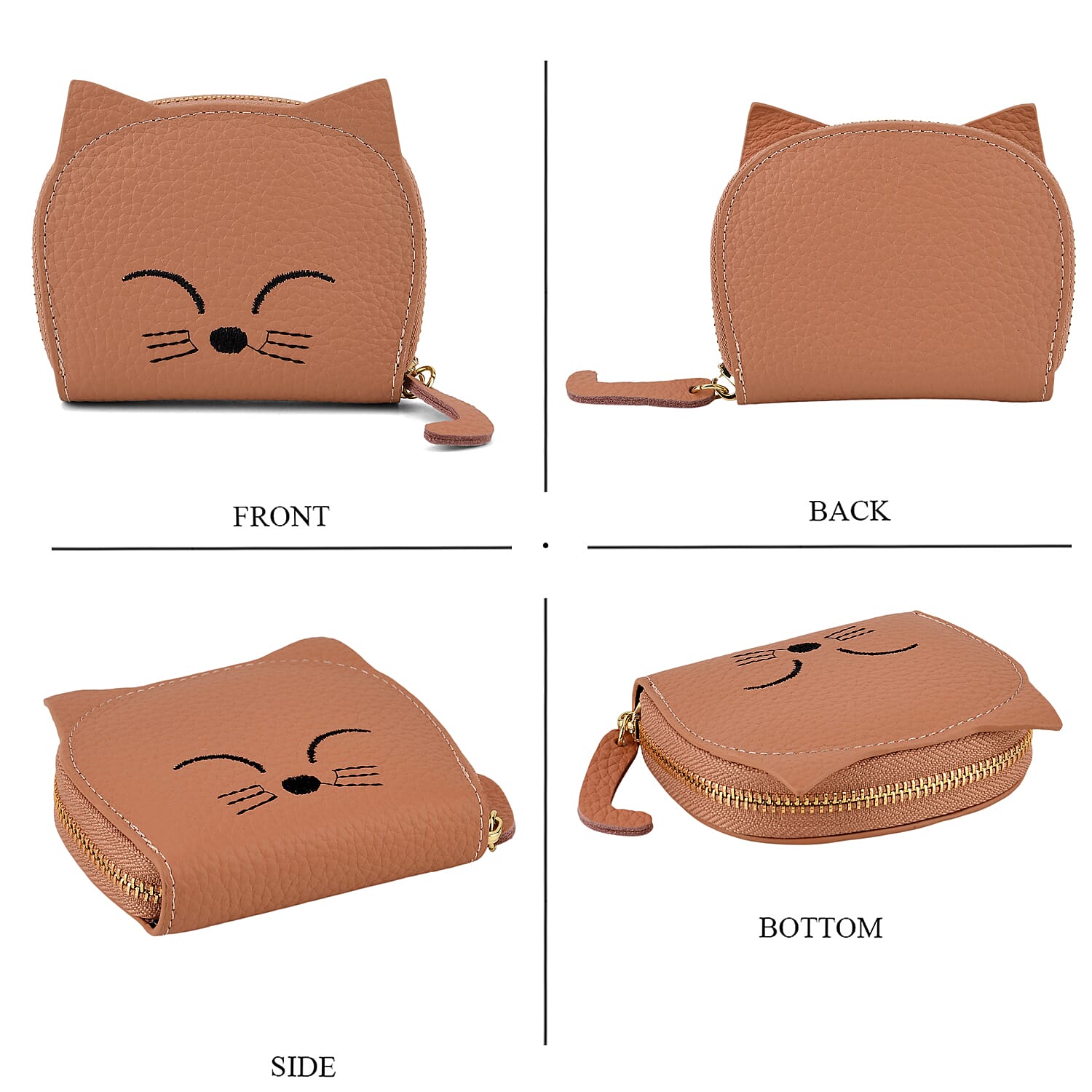 Genuine Leather RFID Blocking Novelty Cat Wallet - Dusty Rose