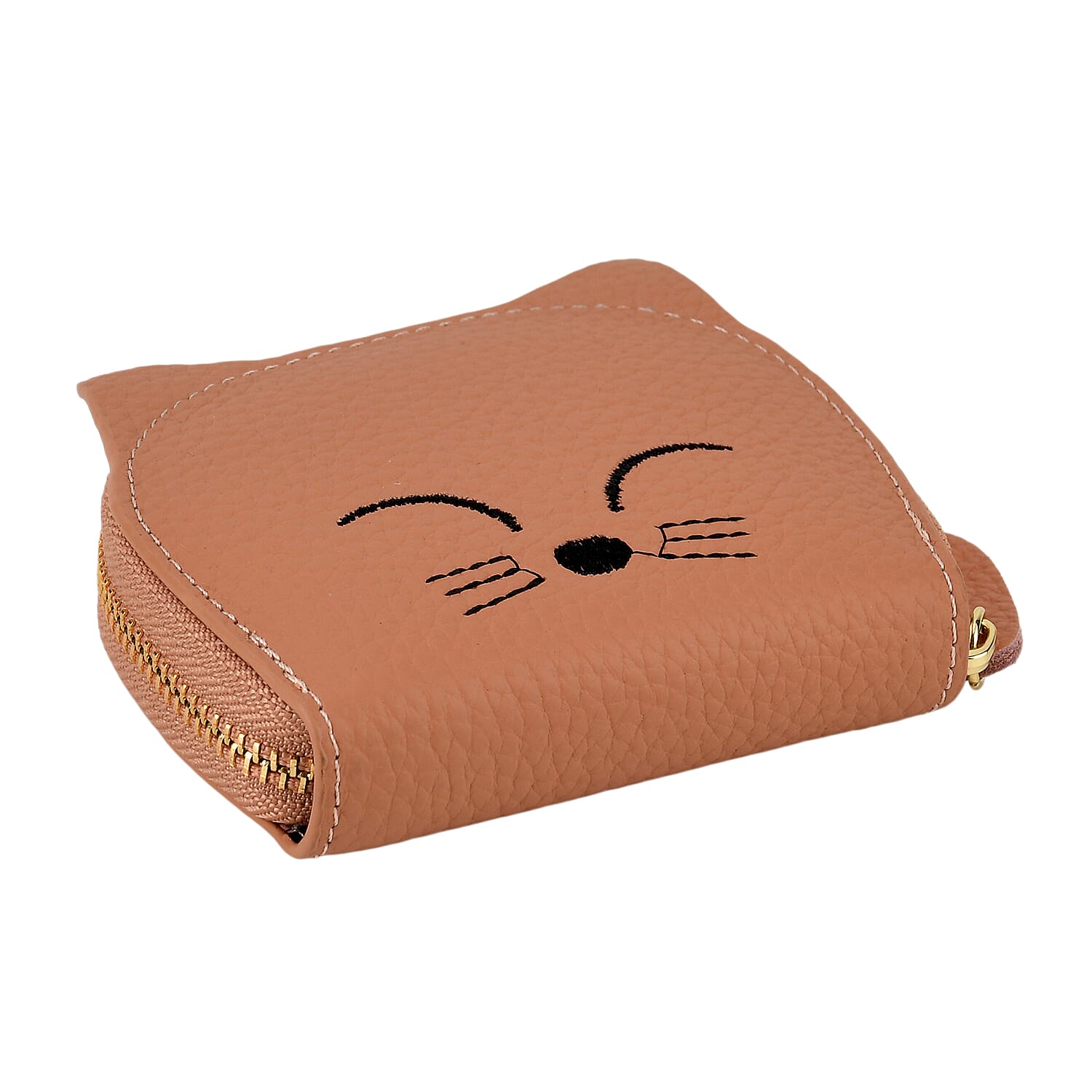 Genuine Leather RFID Blocking Novelty Cat Wallet - Dusty Rose