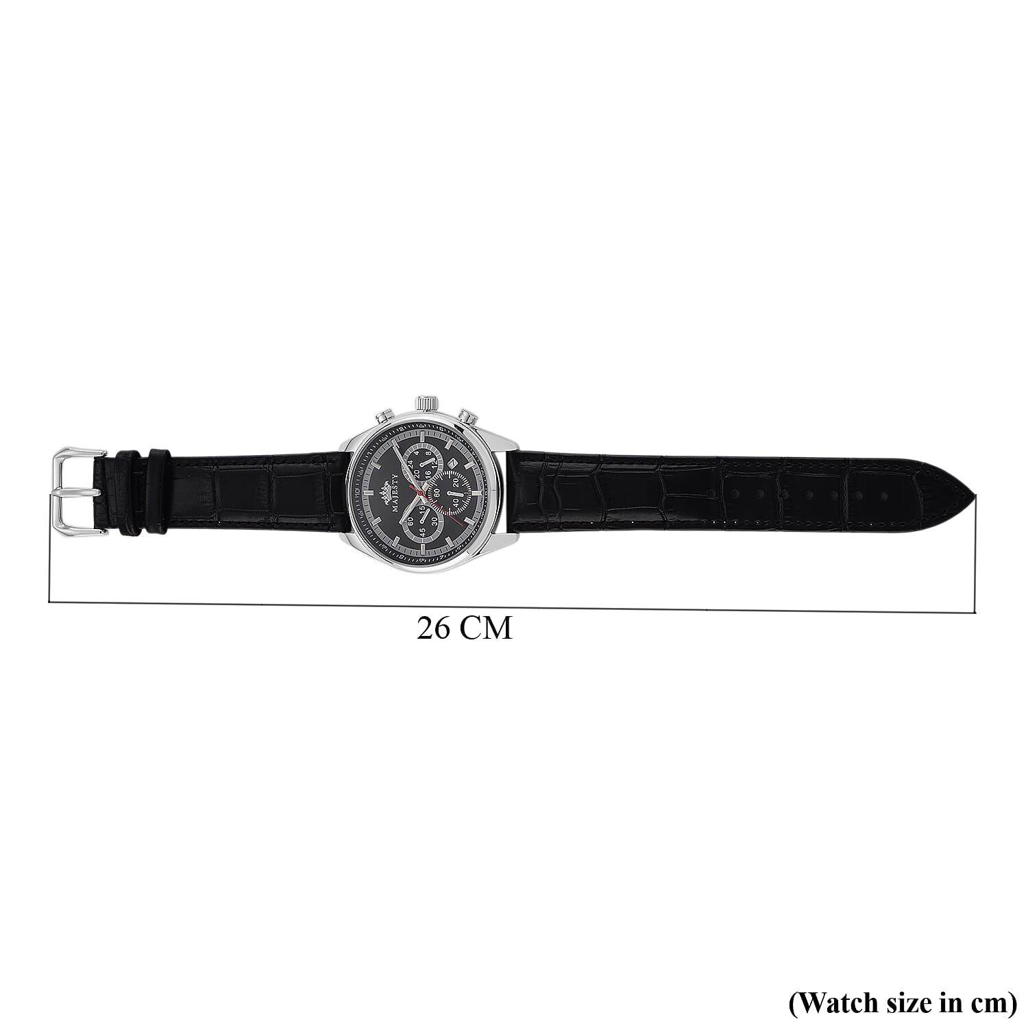 MAJESTY Multifunction VD53 Japan Quartz 3ATM WR Black Sunshine Dial - Silver Case Mens Watch with Black Leather Strap