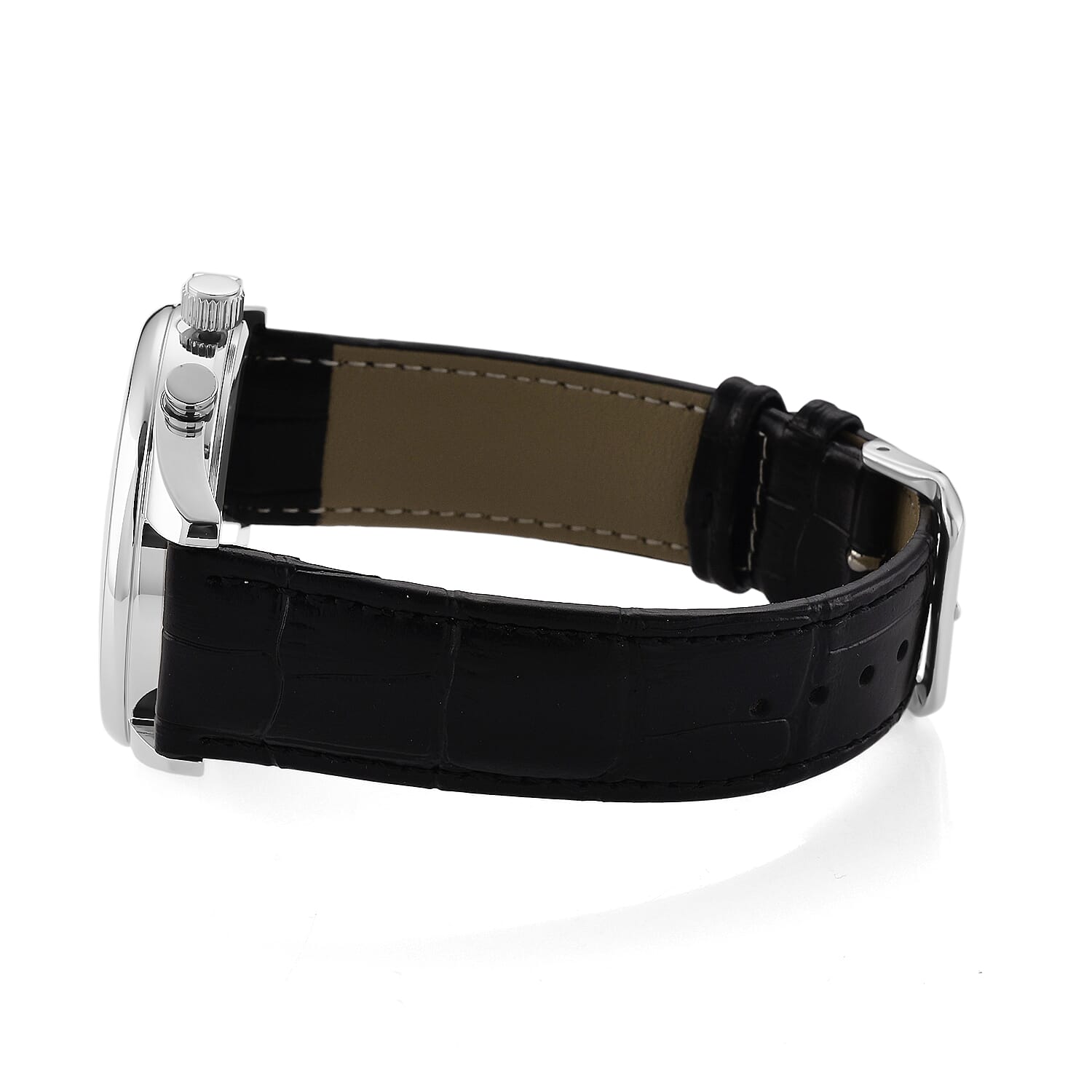 MAJESTY Multifunction VD53 Japan Quartz 3ATM WR White Sunshine Dial - Silver Case Mens Watch with Black Leather Strap