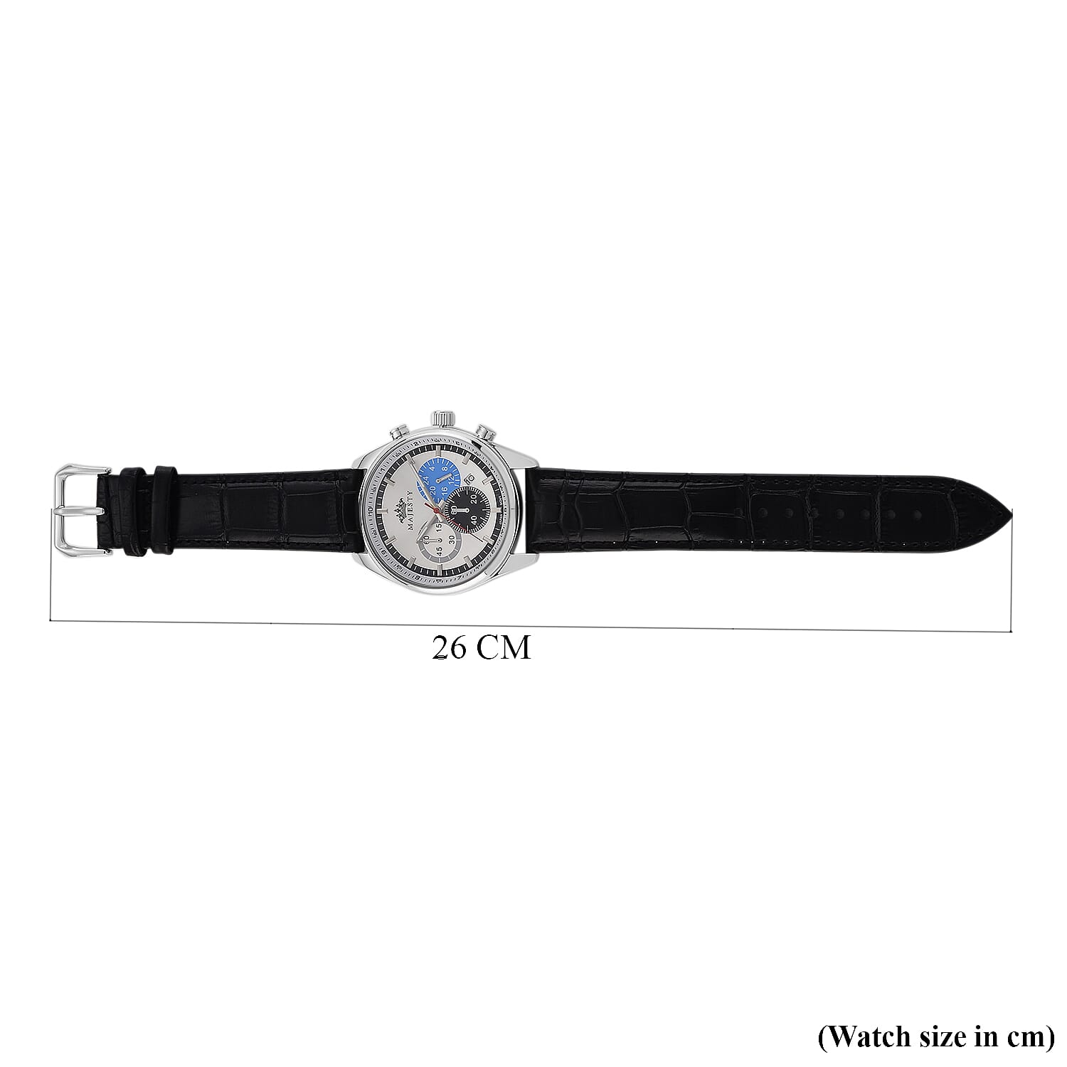 MAJESTY Multifunction VD53 Japan Quartz 3ATM WR White Sunshine Dial - Silver Case Mens Watch with Black Leather Strap
