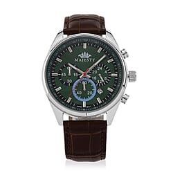 MAJESTY Multifunction VD53 Japan Quartz 3ATM WR Black Sunshine Dial - Silver Case Mens Watch with Black Leather Strap