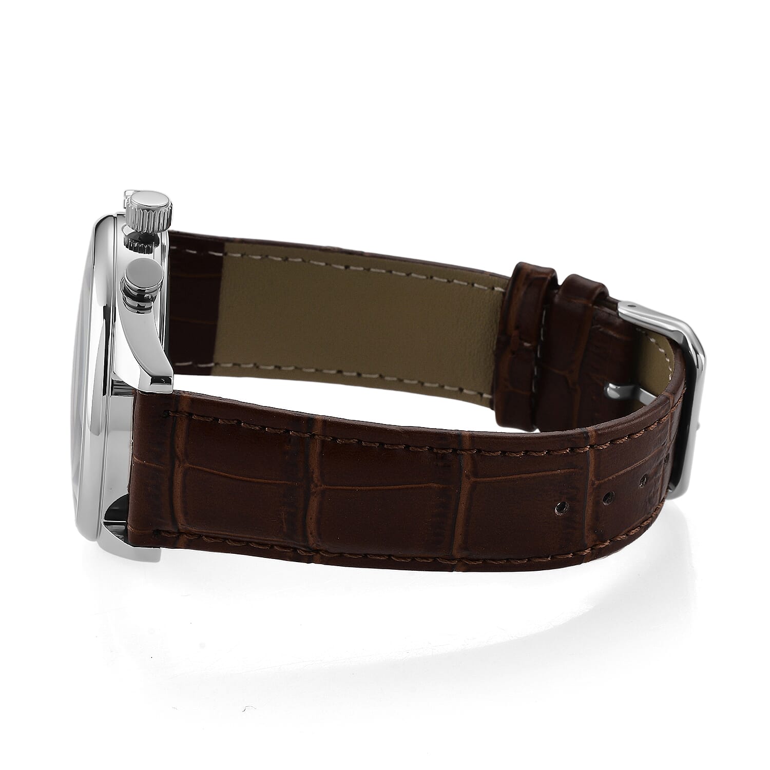 MAJESTY Multifunction VD53 Japan Quartz 3ATM WR Green Sunshine Dial - Rose Case Mens Watch with Brown Leather Strap