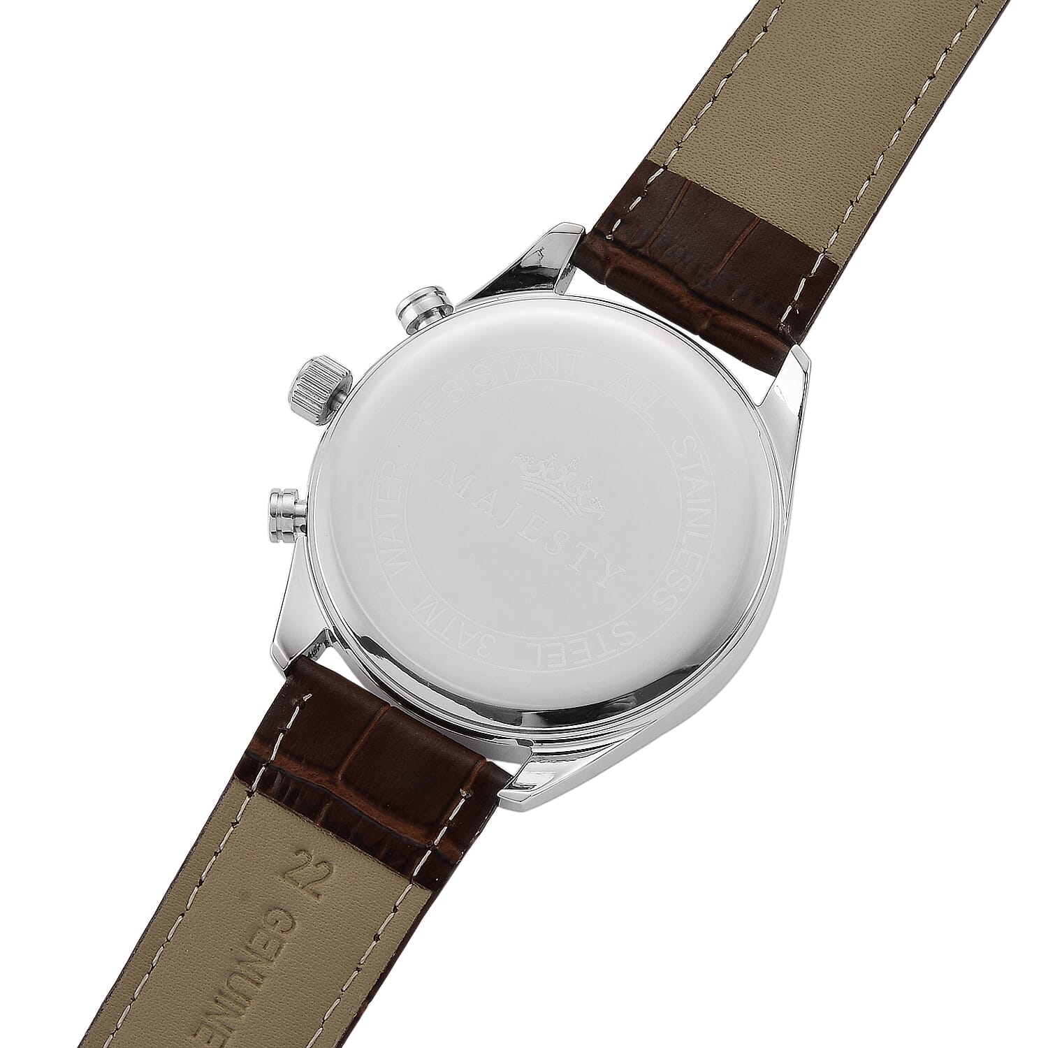 MAJESTY Multifunction VD53 Japan Quartz 3ATM WR Green Sunshine Dial - Rose Case Mens Watch with Brown Leather Strap