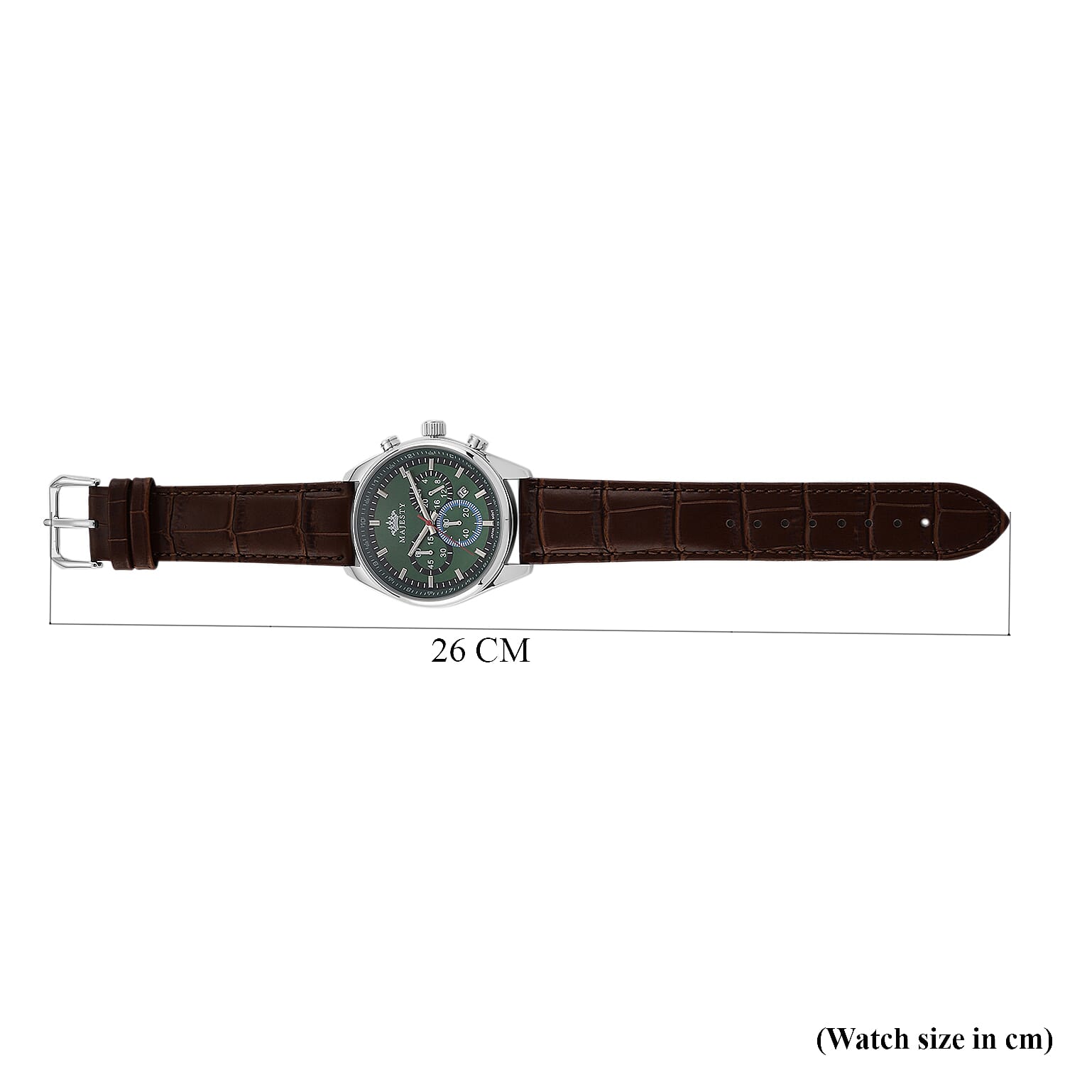 MAJESTY Multifunction VD53 Japan Quartz 3ATM WR Green Sunshine Dial - Rose Case Mens Watch with Brown Leather Strap