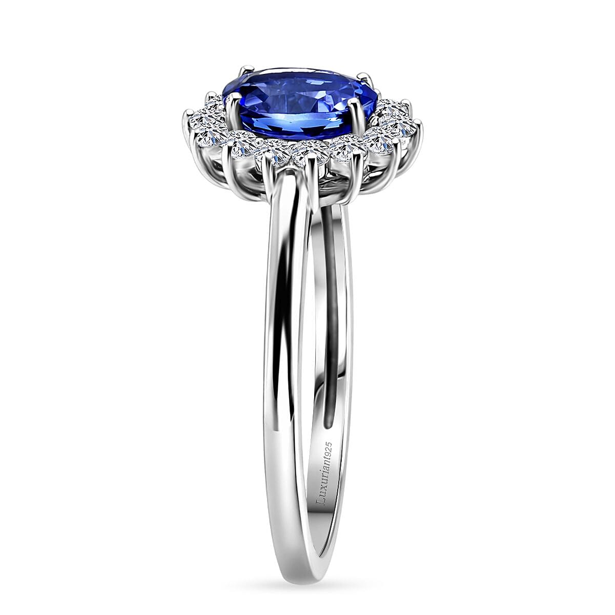 AAA Tanzanite & Lab Grown Diamond (SI-GH) Halo Ring in Rhodium Overlay Sterling Silver 1.30 Ct.