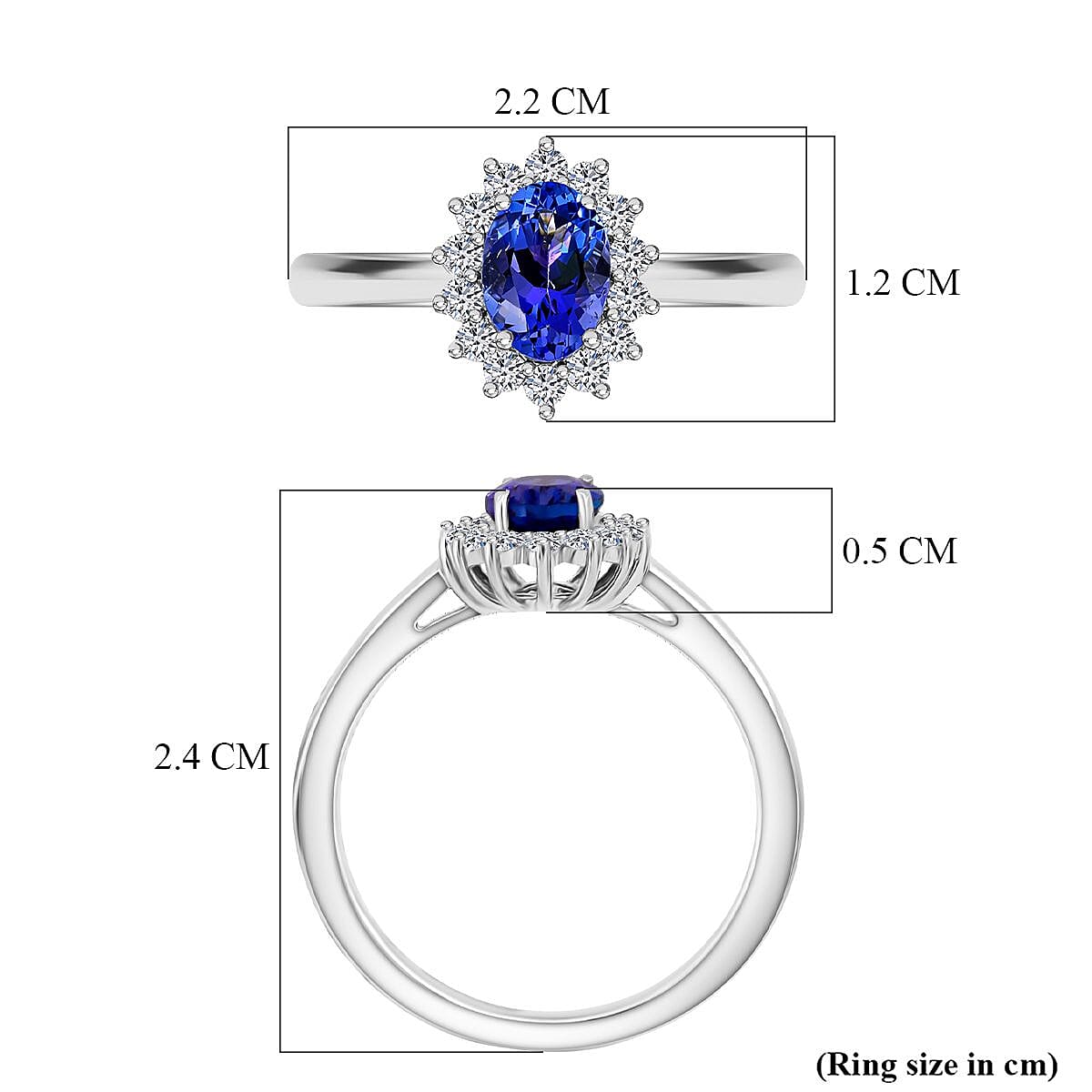 AAA Tanzanite & Lab Grown Diamond (SI-GH) Halo Ring in Rhodium Overlay Sterling Silver 1.30 Ct.