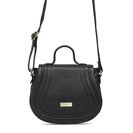 Assots 'Carmel' Limited Edition Soft Pebble Genuine Leather Crossbody Bag - Black