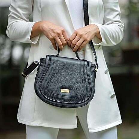 Assots 'Carmel' Limited Edition Soft Pebble Genuine Leather Crossbody Bag - Black