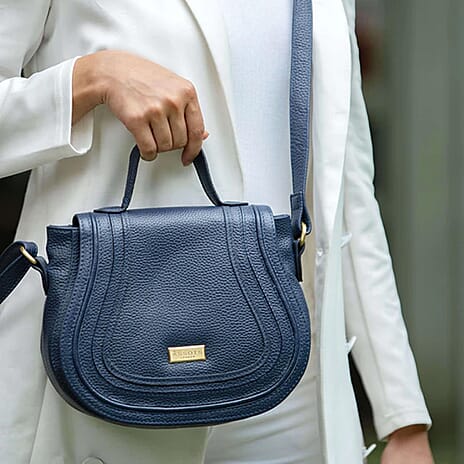 Assots 'Carmel' Limited Edition Soft Pebble Genuine Leather Crossbody Bag - Navy
