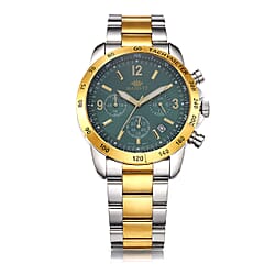 MAJESTY Multifunction VD53 Japan Quartz 3ATM WR White Sunshine Dial Mens Watch with Two-Tone Stainless Steel Strap