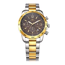 MAJESTY Multifunction VD53 Japan Quartz 3ATM WR White Sunshine Dial Mens Watch with Two-Tone Stainless Steel Strap