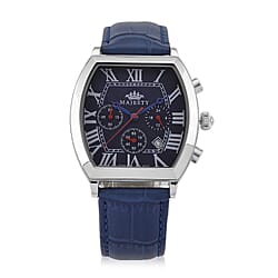 MAJESTY Multifunction VD53 Japan Quartz 3ATM WR Blue Hydraulic Dial - Silver Crystal Case Mens Watch with Blue Leather Strap