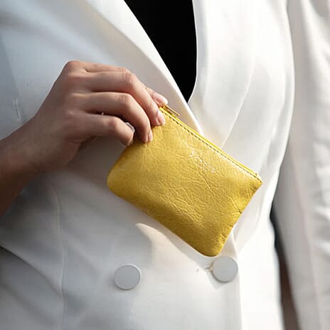 Assots 'Poppy' Handcrafted Genuine Leather Coin Pouch - Yellow
