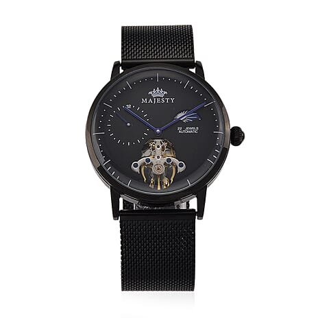 MAJESTY Multifunction LiaoCheng Automatic 3ATM WR Black Dial - Black Case Mens Watch with Black Stainless Steel Mesh Strap
