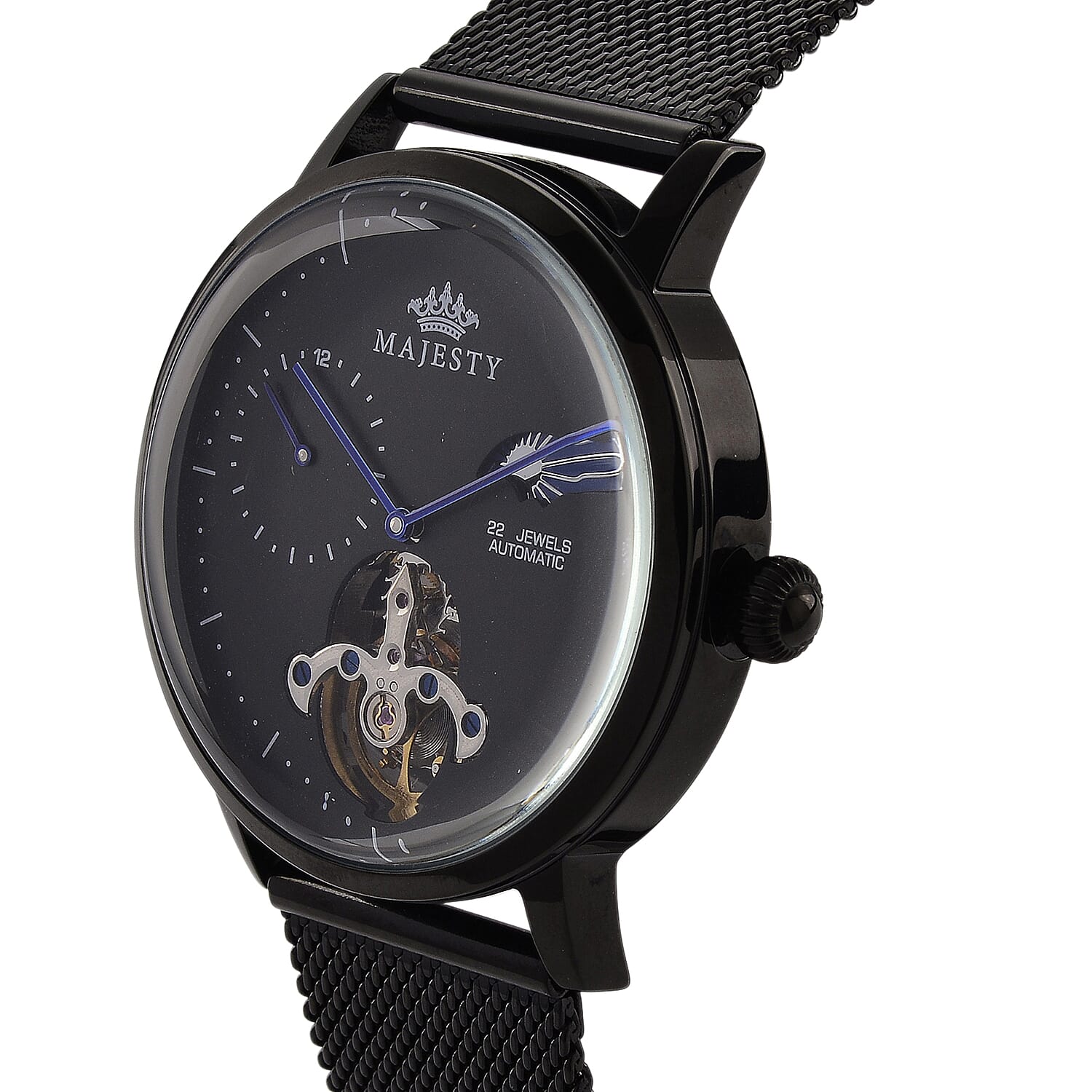 MAJESTY Multifunction LiaoCheng Automatic 3ATM WR Black Dial - Black Case Mens Watch with Black Stainless Steel Mesh Strap