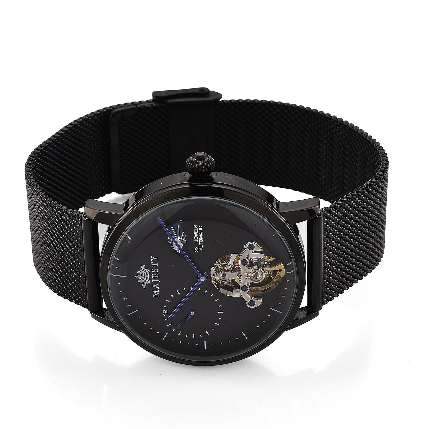 MAJESTY Multifunction LiaoCheng Automatic 3ATM WR Black Dial - Black Case Mens Watch with Black Stainless Steel Mesh Strap