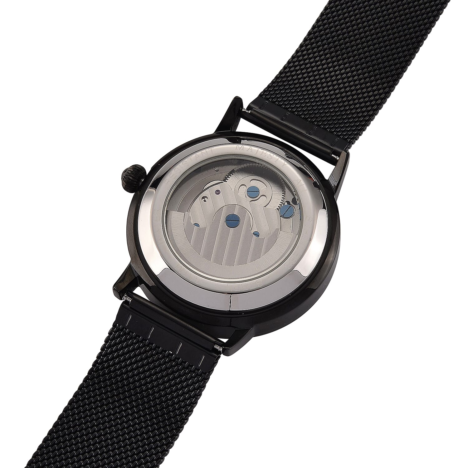 MAJESTY Multifunction LiaoCheng Automatic 3ATM WR Black Dial - Black Case Mens Watch with Black Stainless Steel Mesh Strap