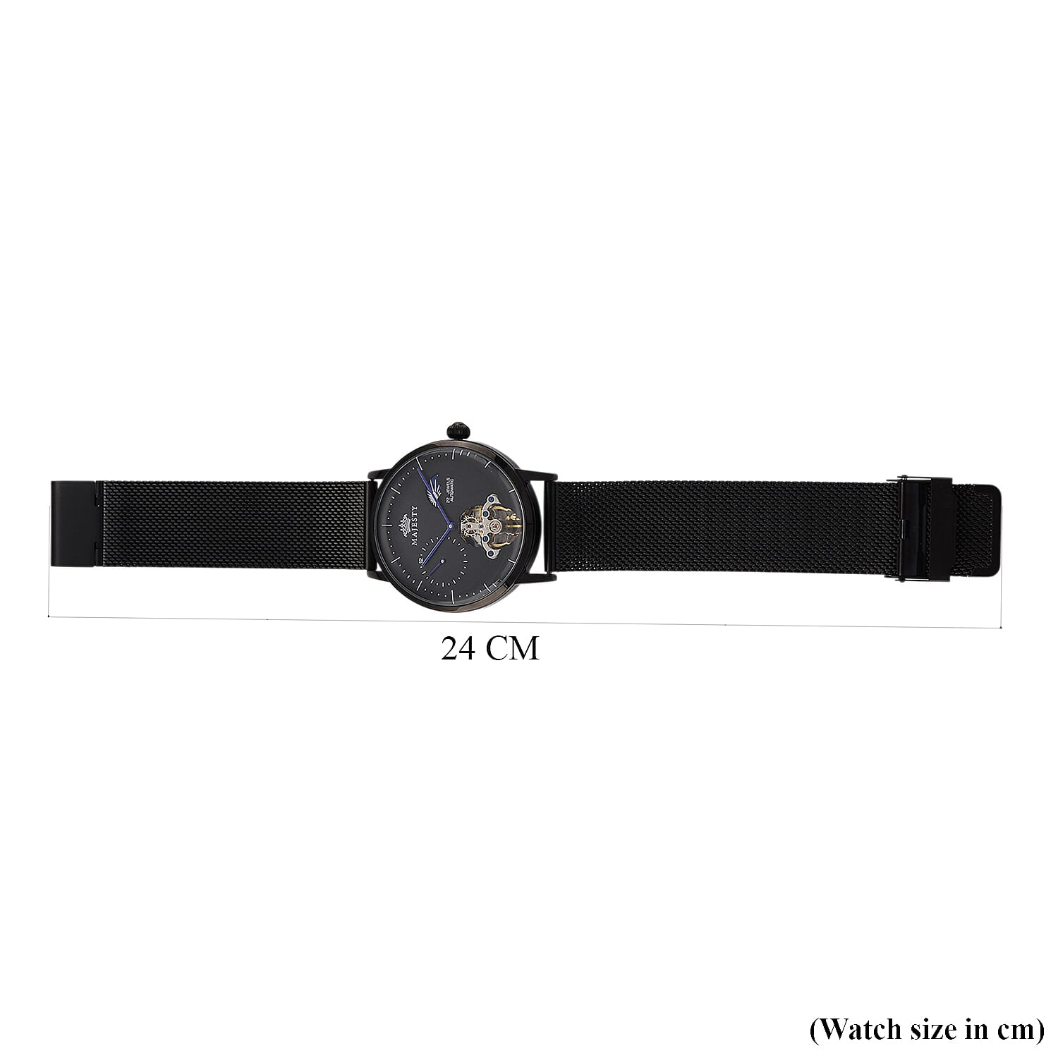 MAJESTY Multifunction LiaoCheng Automatic 3ATM WR Black Dial - Black Case Mens Watch with Black Stainless Steel Mesh Strap
