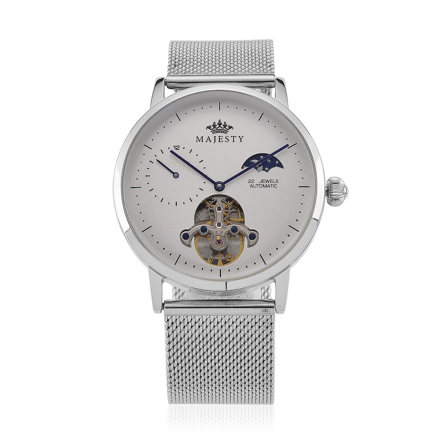 MAJESTY Multifunction LiaoCheng Automatic 3ATM WR White Dial - Silver Case Mens Watch with Silver Stainless Steel Mesh Strap