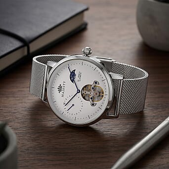 https://tjcuk.sirv.com/Products/85/0/8504985/MAJESTY-Multifunction-LiaoCheng-Automatic-3ATM-WR-White-Dial-Silver-Ca_8504985_1.jpg?w=342&h=342