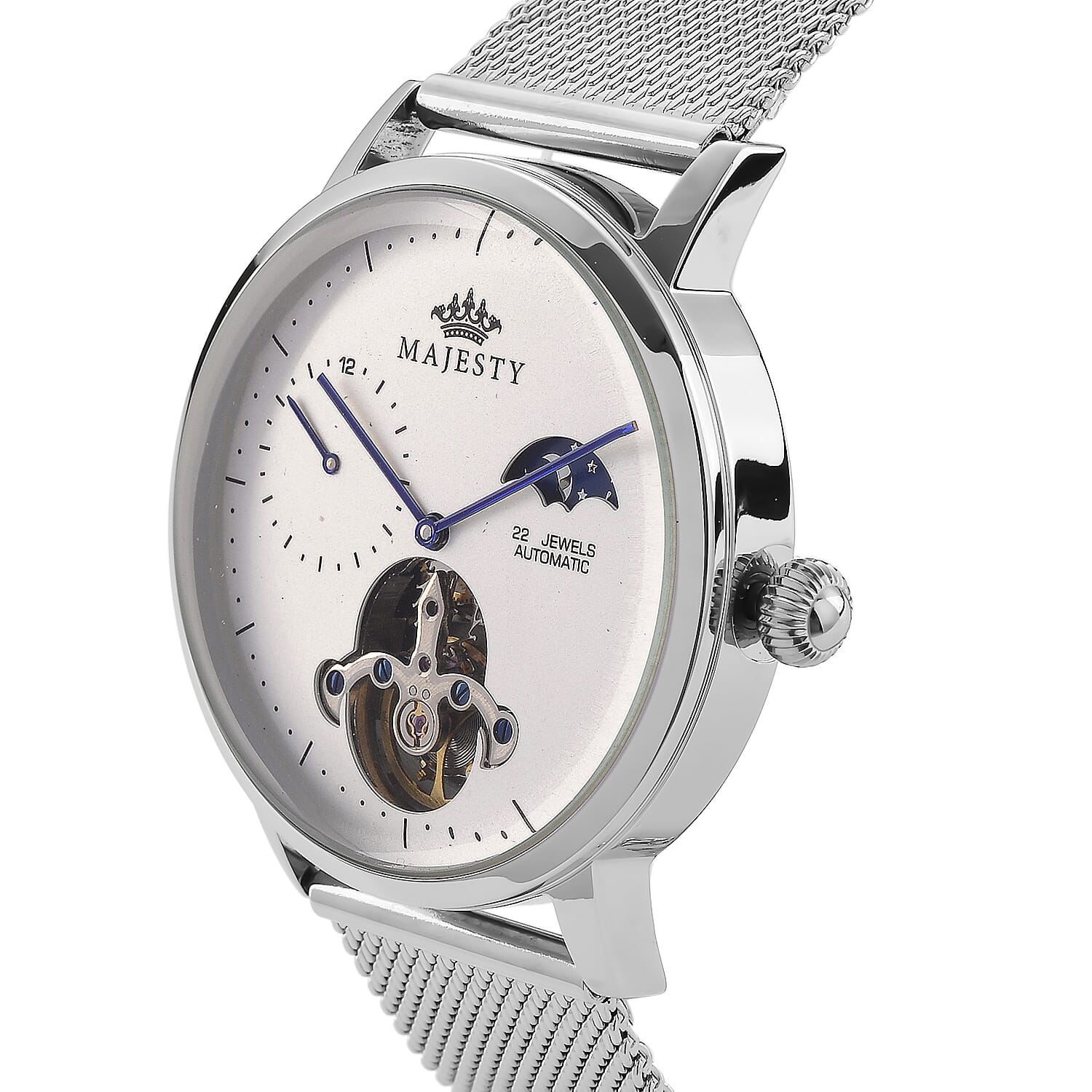 MAJESTY Multifunction LiaoCheng Automatic 3ATM WR White Dial - Silver Case Mens Watch with Silver Stainless Steel Mesh Strap