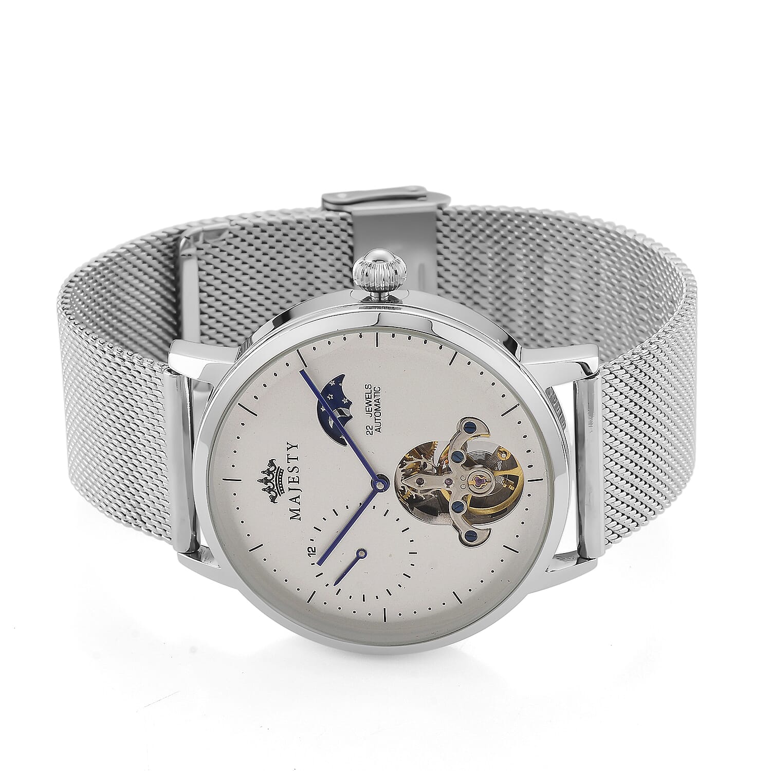 MAJESTY Multifunction LiaoCheng Automatic 3ATM WR White Dial - Silver Case Mens Watch with Silver Stainless Steel Mesh Strap