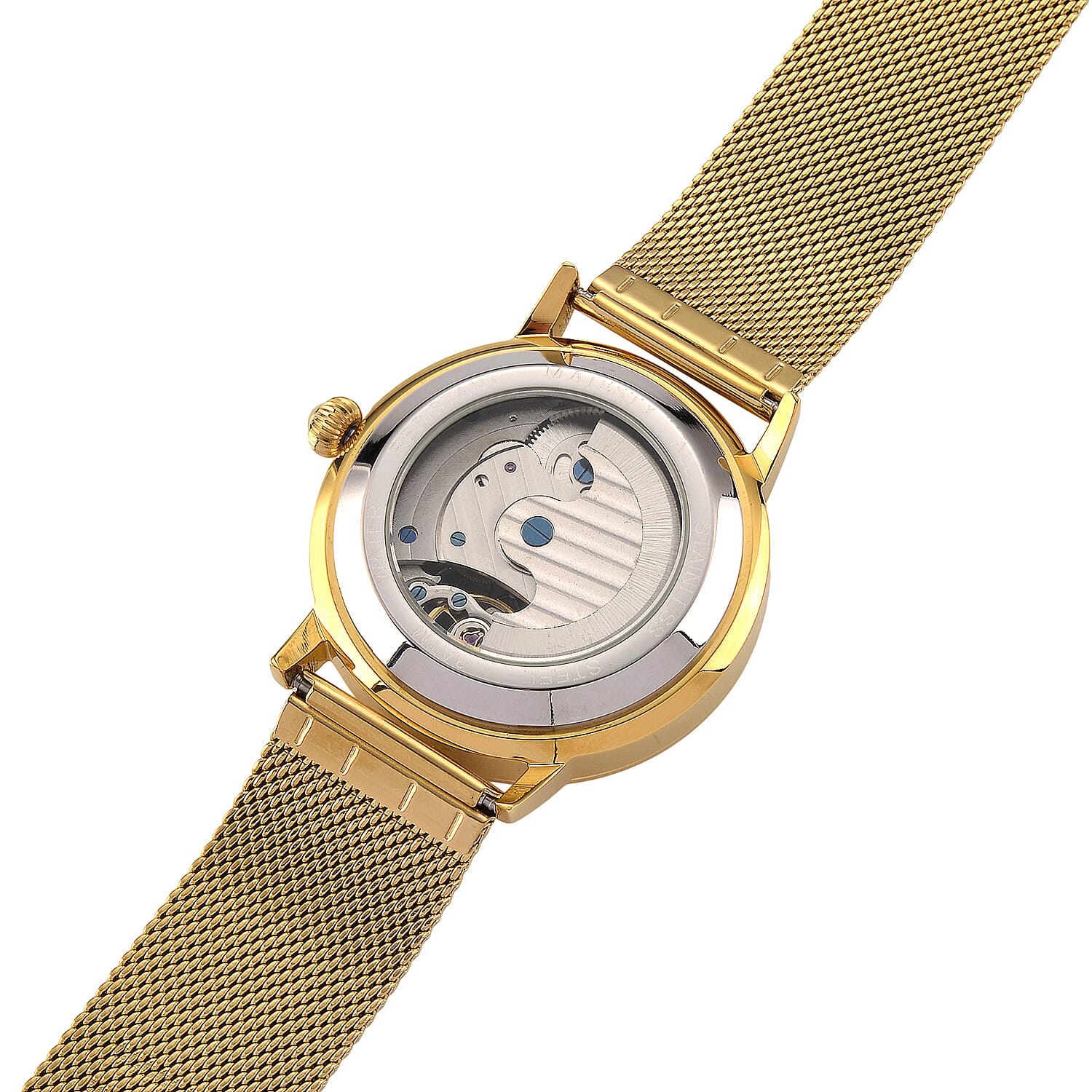 MAJESTY Multifunction LiaoCheng Automatic 3ATM WR Green Dial - Gold Case Mens Watch with Gold Stainless Steel Mesh Strap